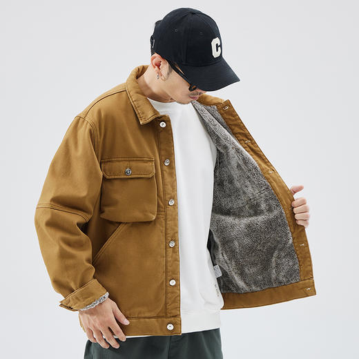 【圈】银狐绒【新款DQ】大依优型大码加绒加厚翻领外套新款牛仔衣青年百搭上衣潮款加肥加大胖子 商品图1