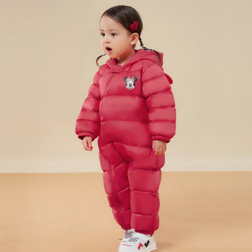 迪士尼三防轻暖婴儿羽绒连体衣秋冬新款女童喜庆哈衣宝宝连体服爬服234L961
 商品图0