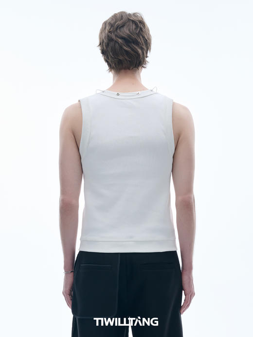 TIWILLTANG 启世录“锲合”罗纹抽绳背心修身显身材无袖工字上衣 商品图2