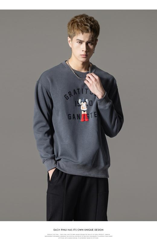 PINLI品立2024春季新款男士印花圆领休闲套头卫衣上衣BG233109040 商品图7