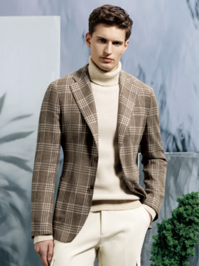 Stylbiella 羊毛羊绒混织驼色全麻衬单西