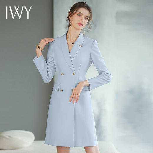 IWY/高级时尚蓝色职业西服裙女播音艺考主持上镜装气质连衣裙医美Q1019 商品图2