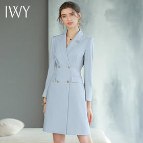 IWY/高级时尚蓝色职业西服裙女播音艺考主持上镜装气质连衣裙医美Q1019