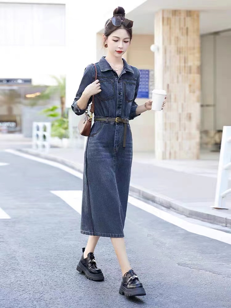A7023        高级感气质收腰显瘦减龄牛仔连衣裙