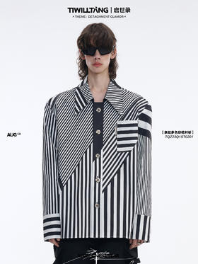 TIWILLTANG启世录"维度逆续"错序条纹彩色多巴胺层次印花气质衬衫