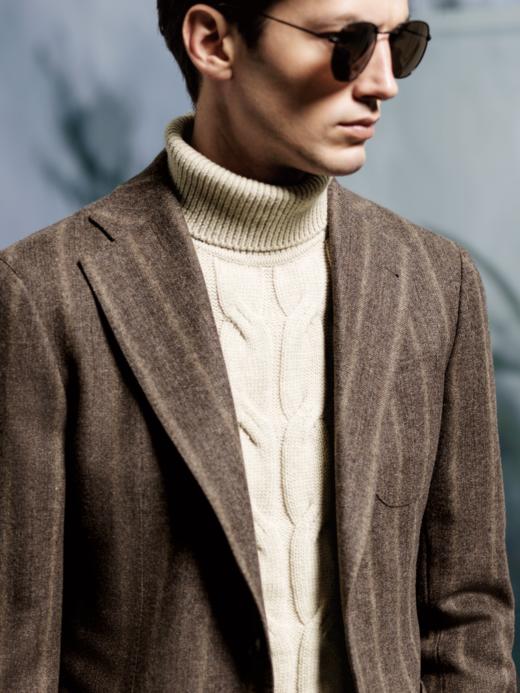 Stylbiella 羊毛羊绒混织棕色全麻衬单西 商品图1