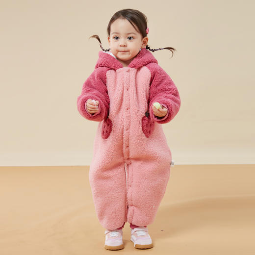 迪士尼童装婴幼儿童羊羔绒夹棉连体衣冬季保暖可爱宝宝哈衣爬服233L953
 商品图3