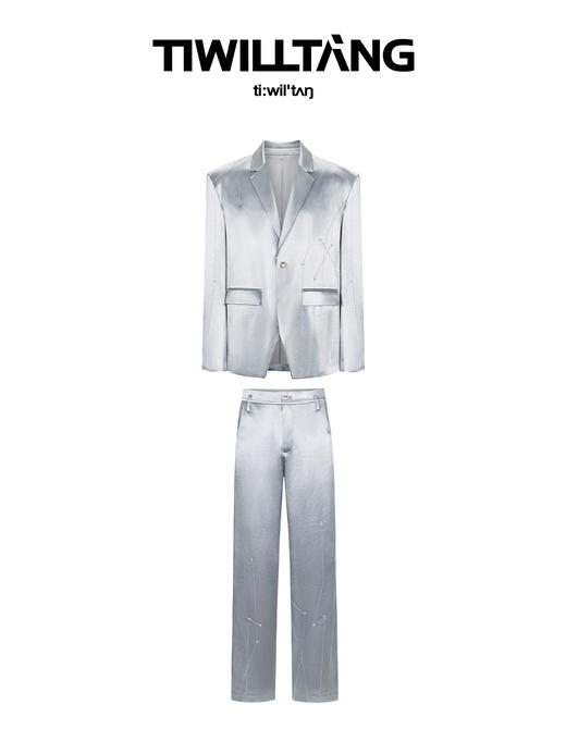 TIWILLTANG启世录“银翼永狱”高奢定制缎面穴位点钻线迹西服套装 商品图4
