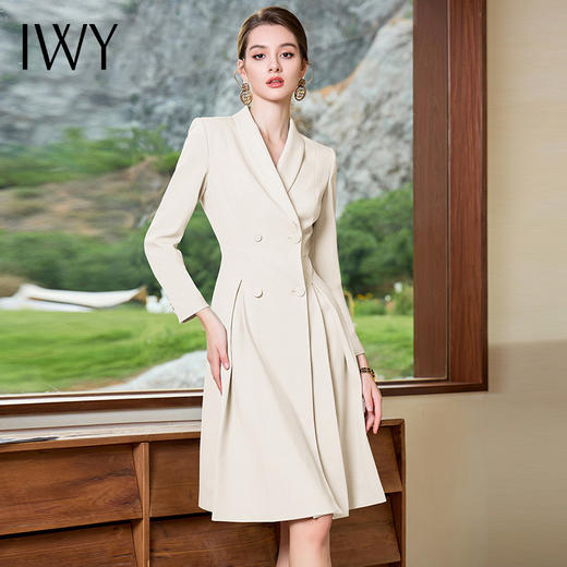 IWY/杏色连衣裙女秋长袖商务职业西装裙子主持人米色上镜比赛服装Q1033-M 商品图2