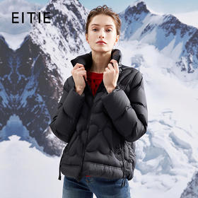 EITIE爱特爱气质立领保暖压纹薄款短款黑色显瘦羽绒服冬季新款D2311203