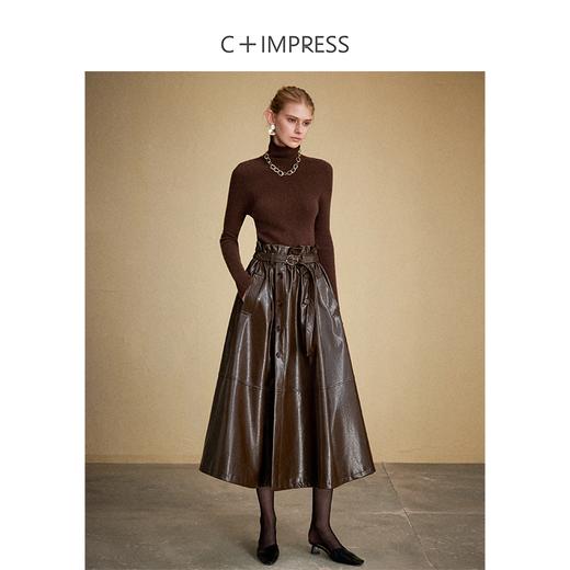 西嘉C+IMPRESS/西嘉美拉德复古油腊皮裙半身裙女秋冬花苞腰赫本风伞裙BQ2304113 商品图2