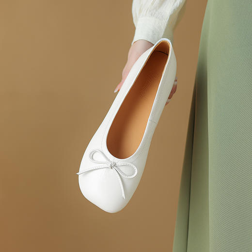清新简约，浅口真皮苹果头头层皮平底鞋ZF-24-017 商品图4