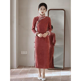 LSB2539秋冬季旗袍2023新款年轻款女加厚连衣裙民国复古气质显瘦长袖长款