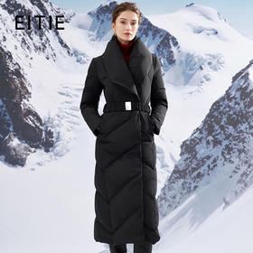 EITIE爱特爱时尚围脖式立领收腰修身长款加厚黑色羽绒服冬新款D2311207