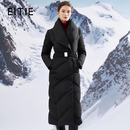 EITIE爱特爱时尚围脖式立领收腰修身长款加厚黑色羽绒服冬新款D2311207 商品图0