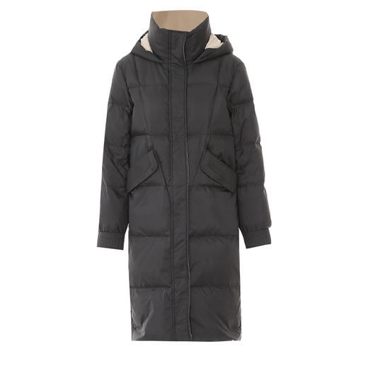 EITIE爱特爱加厚保暖直筒显瘦立领连帽长款纯色羽绒服冬季新款D2311205 商品图11