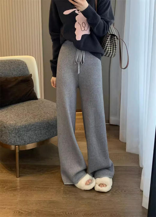 <曾小咸推荐>  高克重加绒加厚保暖阔腿针织裤休闲裤 商品图3