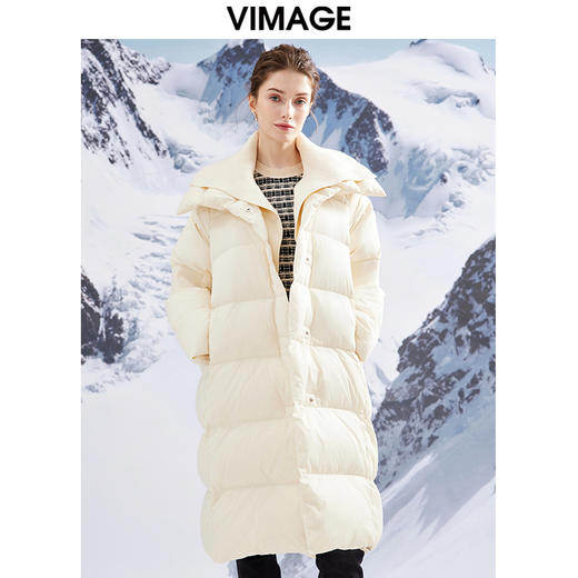 VIMAGE纬漫纪加厚保暖立领简约茧型显瘦 中长款百搭羽绒服冬新款VD2311205 商品图6