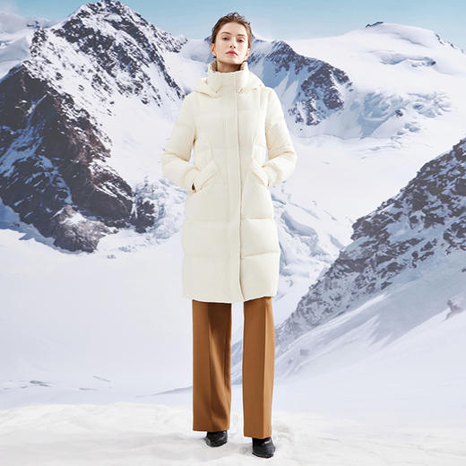 EITIE爱特爱加厚保暖直筒显瘦立领连帽长款纯色羽绒服冬季新款D2311205 商品图4