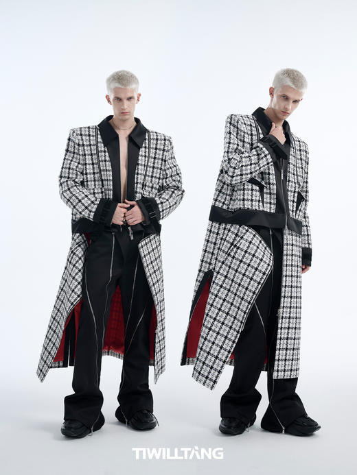 TIWILLTANG启世录“耀屿珲晔”小香风粗花呢中长款可拆卸夹克大衣 商品图1