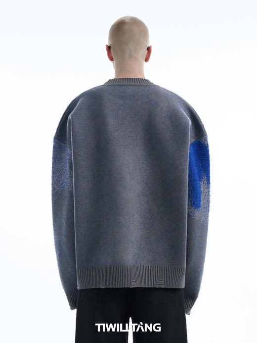 TIWILLTANG启世录“烬蓝郁奢”圈圈纱渐进空气层提花绒感套头毛衣 商品图2