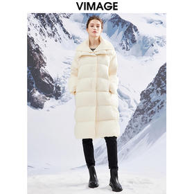 VIMAGE纬漫纪加厚保暖立领简约茧型显瘦 中长款百搭羽绒服冬新款VD2311205
