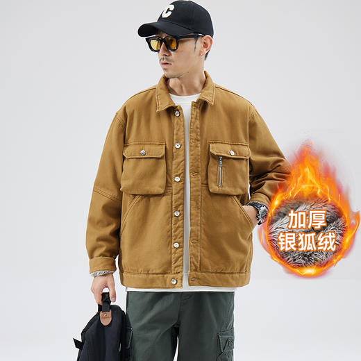 【圈】银狐绒【新款DQ】大依优型大码加绒加厚翻领外套新款牛仔衣青年百搭上衣潮款加肥加大胖子 商品图0