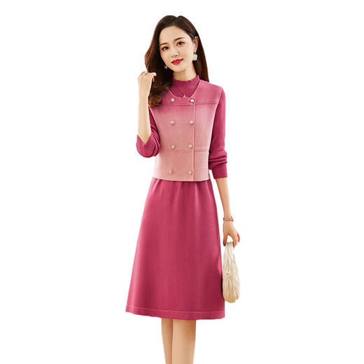 HRWY1069 2024春秋新款气质时尚温柔风晕染渐变色洋气百搭连衣裙两件套 商品图4