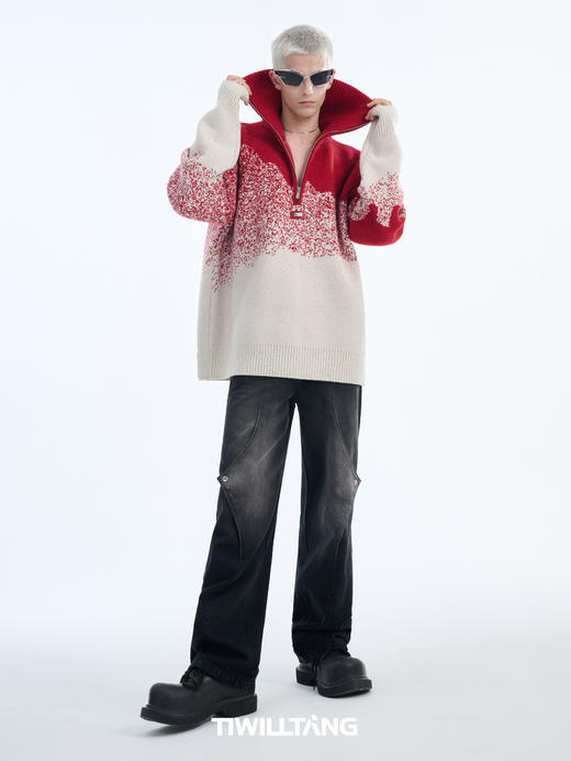 TIWILLTANG启世录“菱煜尘埃”高密度针织渐变半开拉链高领毛衣 商品图4