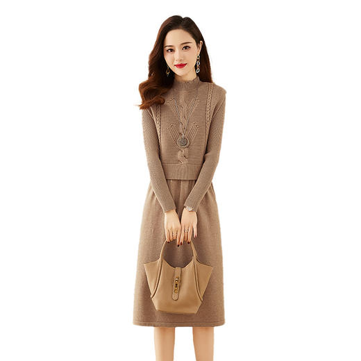 HRWY1079 2024春秋新款气质时尚洋气钉珠潮流百搭修身显瘦两件套连衣裙 商品图4