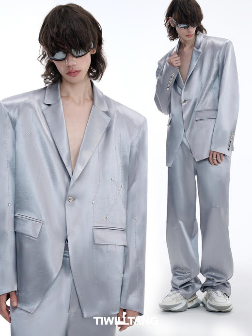 TIWILLTANG启世录“银翼永狱”高奢定制缎面穴位点钻线迹西服套装 商品图2