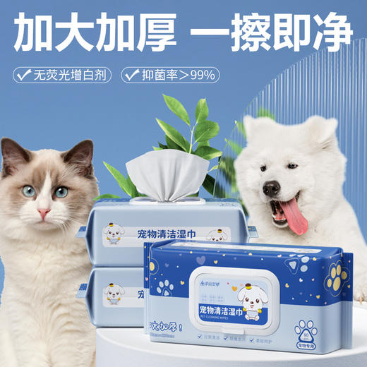 【加大加厚！一擦即净】宠物湿巾80抽猫咪狗狗专用擦泪痕清理身体部位免洗除臭清洁湿纸巾 商品图0