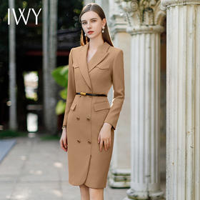 IWY/时尚卡其色连衣裙女高级感西装裙子修身显瘦美容院职业工作服Q1026-C