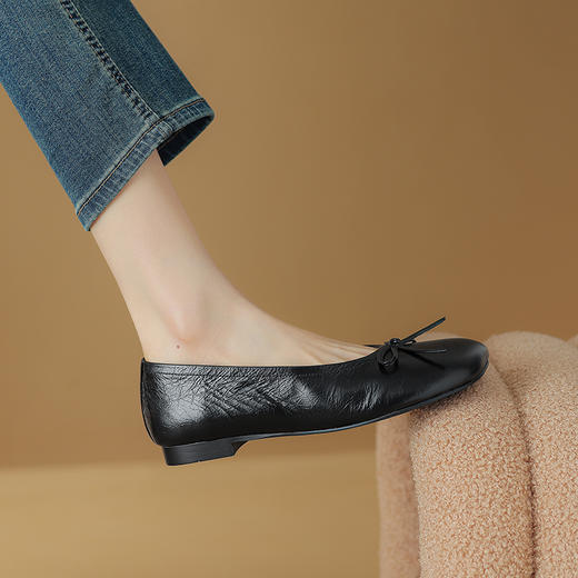 清新简约，浅口真皮苹果头头层皮平底鞋ZF-24-017 商品图12