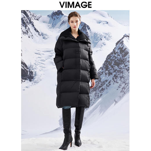 VIMAGE纬漫纪加厚保暖立领简约茧型显瘦 中长款百搭羽绒服冬新款VD2311205 商品图2