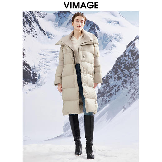 VIMAGE纬漫纪加厚保暖立领简约茧型显瘦 中长款百搭羽绒服冬新款VD2311205 商品图1