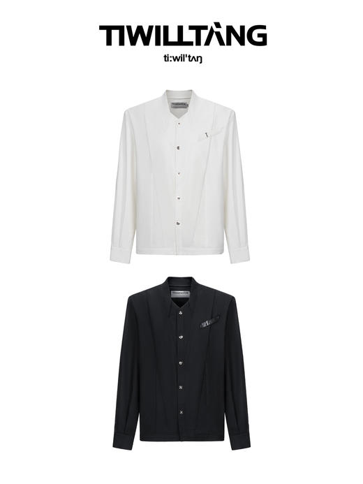 TIWILLTANG启世录“璞序释焕”X型门襟2.0黑白长袖衬衫 商品图4