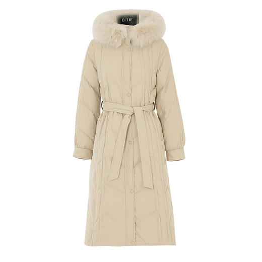 EITIE爱特爱加厚保暖收腰长款大连帽狐狸毛领格子羽绒服冬新款D2311201 商品图5