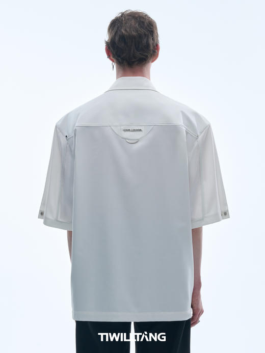 TIWILLTANG 启世录“汔硝”复片pu皮分割多口袋衬衫夏季短袖衬衣 商品图2