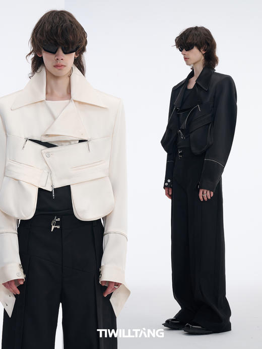 TIWILLTANG启世录“神技隐者”高奢双面缎感先锋解构时装短款夹克（福利） 商品图1