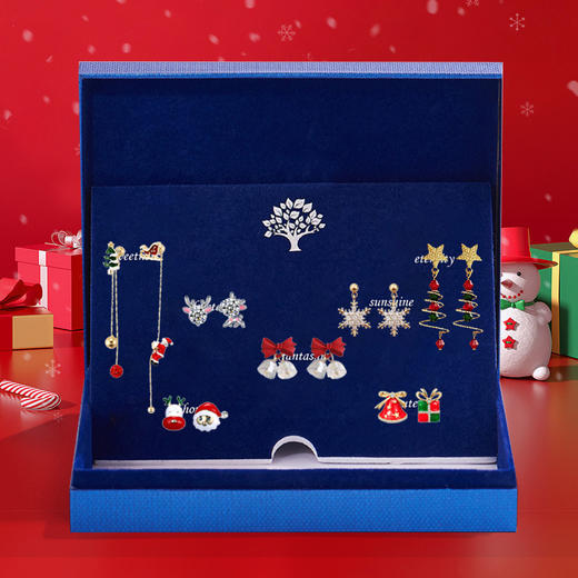 【圣诞礼物】六鑫珠宝 圣诞长款流苏耳环一周耳钉套装 925银针 商品图0