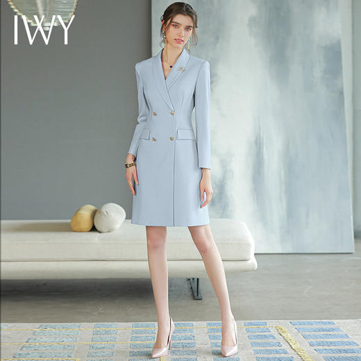 IWY/高级时尚蓝色职业西服裙女播音艺考主持上镜装气质连衣裙医美Q1019 商品图1