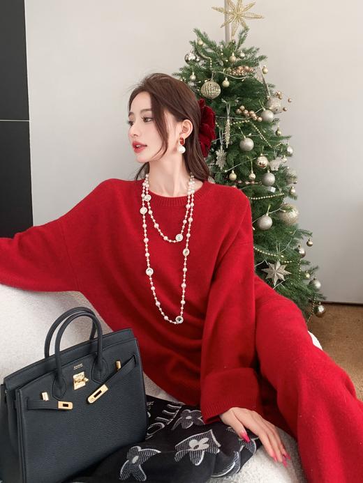 【孤品样衣，不退不换】【圣诞情书】藏牛绒牦牛毛保暖绵羊毛红色毛衣套装秋冬 商品图5