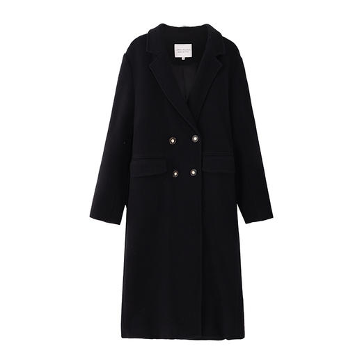 鹿向南《心情图书馆》单面呢黑色毛呢外套女秋冬新款收腰大衣 商品图4