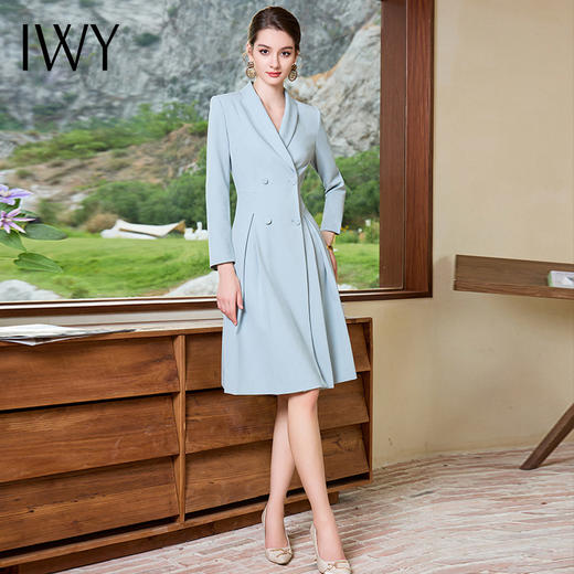 IWY/时尚高端蓝色职业西装连衣裙女修身长袖美容师工作服白领气质Q1033 商品图1