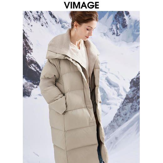 VIMAGE纬漫纪加厚保暖立领简约茧型显瘦 中长款百搭羽绒服冬新款VD2311205 商品图8