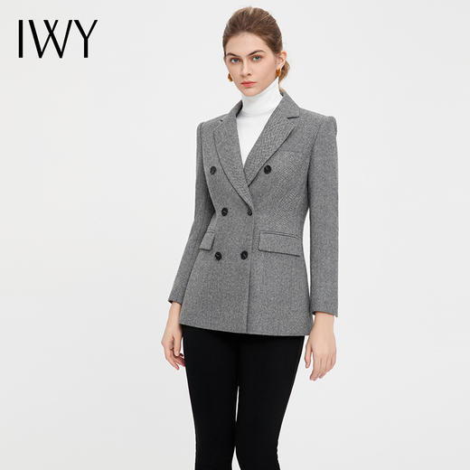 IWY/ 时尚休闲灰色西装外套女秋冬加厚羊毛西服韩版修身上衣气质C13401 商品图4