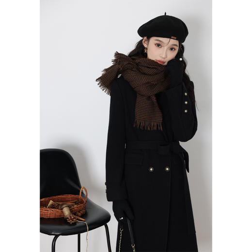 鹿向南《心情图书馆》单面呢黑色毛呢外套女秋冬新款收腰大衣 商品图1