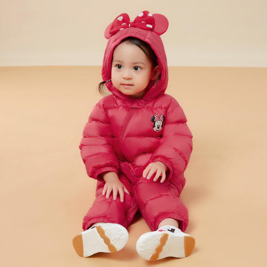 迪士尼三防轻暖婴儿羽绒连体衣秋冬新款女童喜庆哈衣宝宝连体服爬服234L961
 商品图2