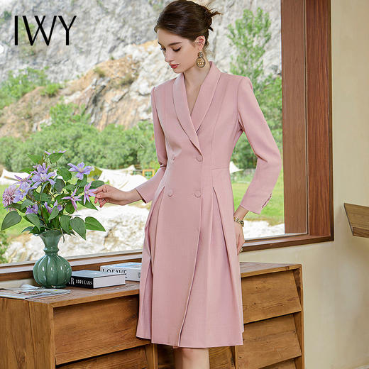 IWY/艺考粉色连衣裙女小个子名媛职业装高级感主持人上镜装工作服Q1033-P 商品图4